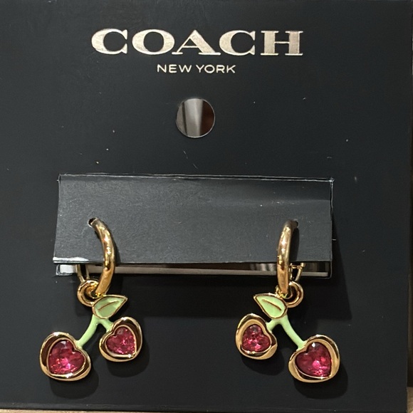 NWT Coach Heart Cherry Huggie Earrings with Original Earring Card - Picture 1 of 8